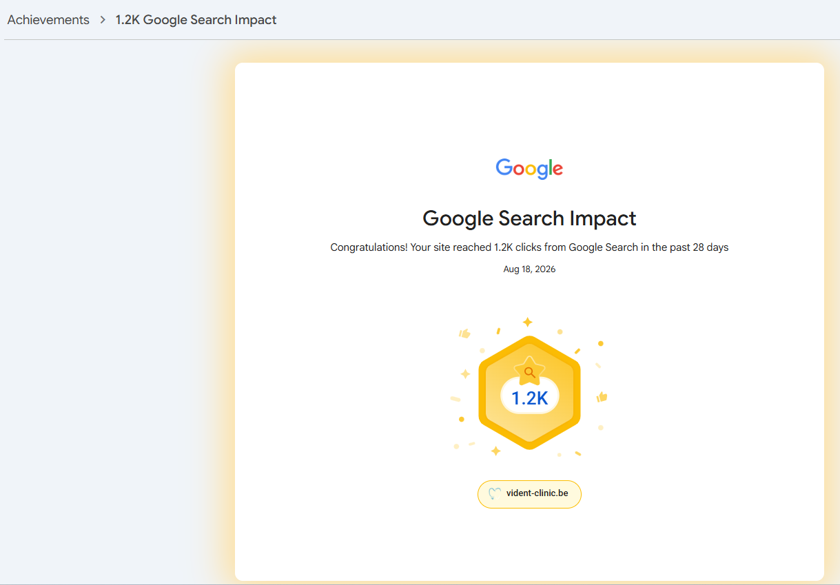 Google Search Impact Award — 1200 organic clicks milestone
