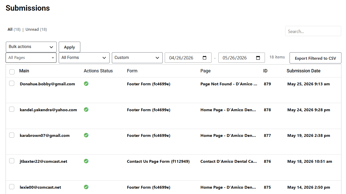 18 Form Submissions Recorded — May 2026