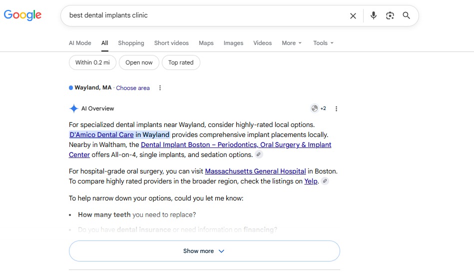 Google Search Results - Dental Implants Clinic