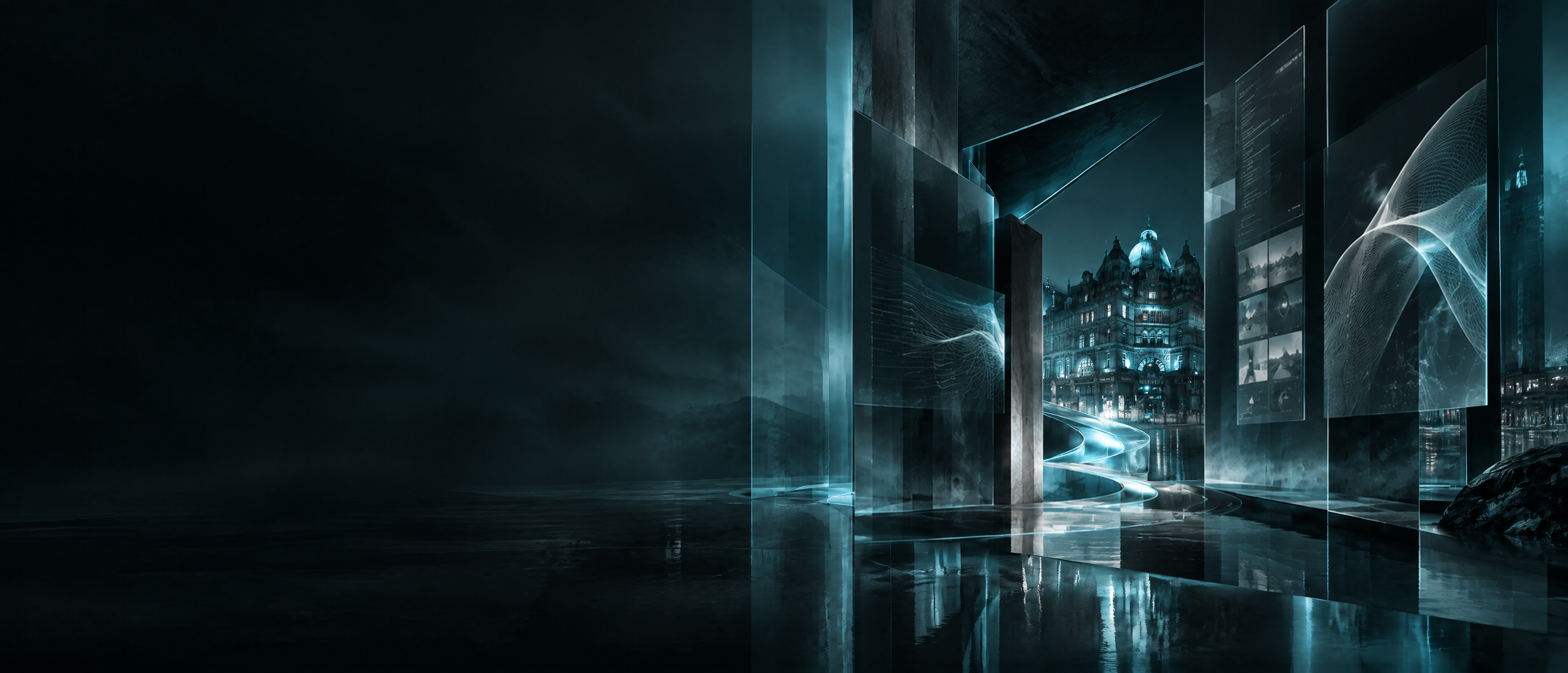 Glass architecture and a luminous city route, representing local visibility on Google Maps